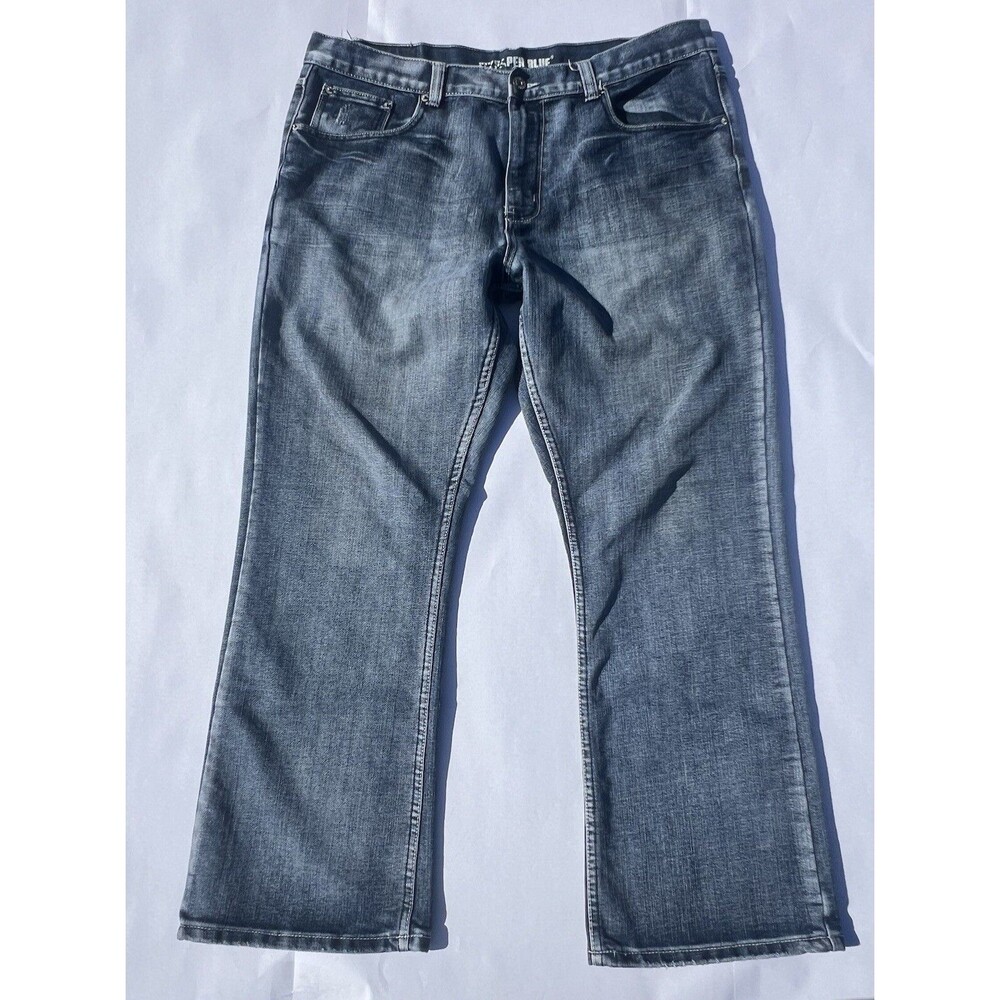 Flypaper Mens 38x30 Bootcut Jeans Blue Solid Denim Distressed Western Cowboy